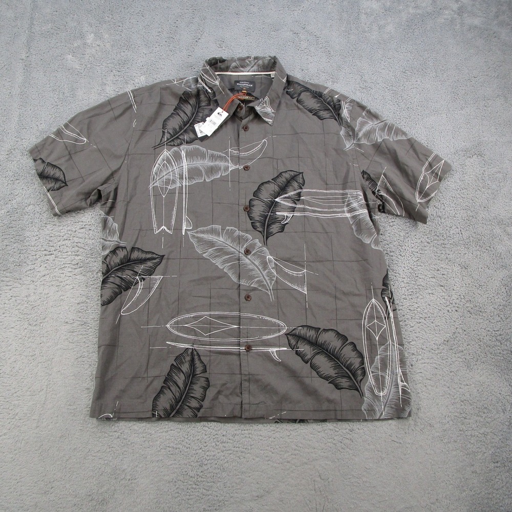 Quiksilver Waterman Right Point Gray Surfboard Leaf Shirt XXL AQMWT03491 New
